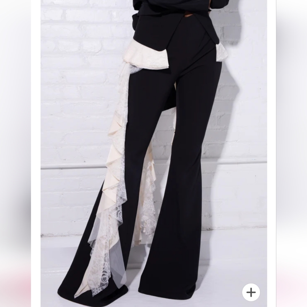 Black Boot Cut Ruffle Detail Pants - Women